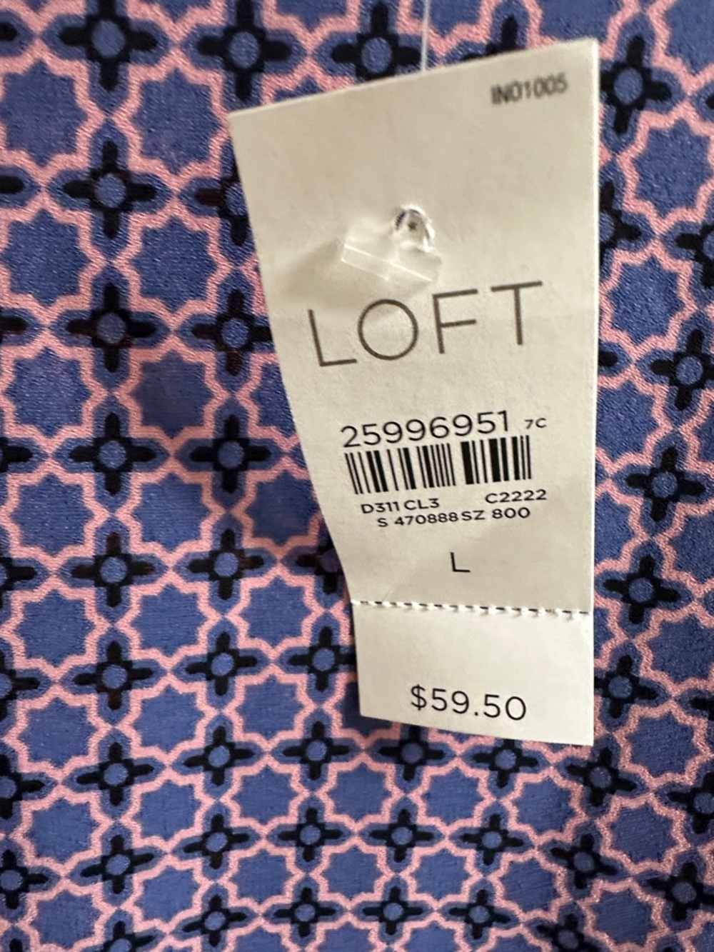 NWT LOFT Purple Geometric & Floral-Trim Long Sleeve Blouse - Picture 3 of 7